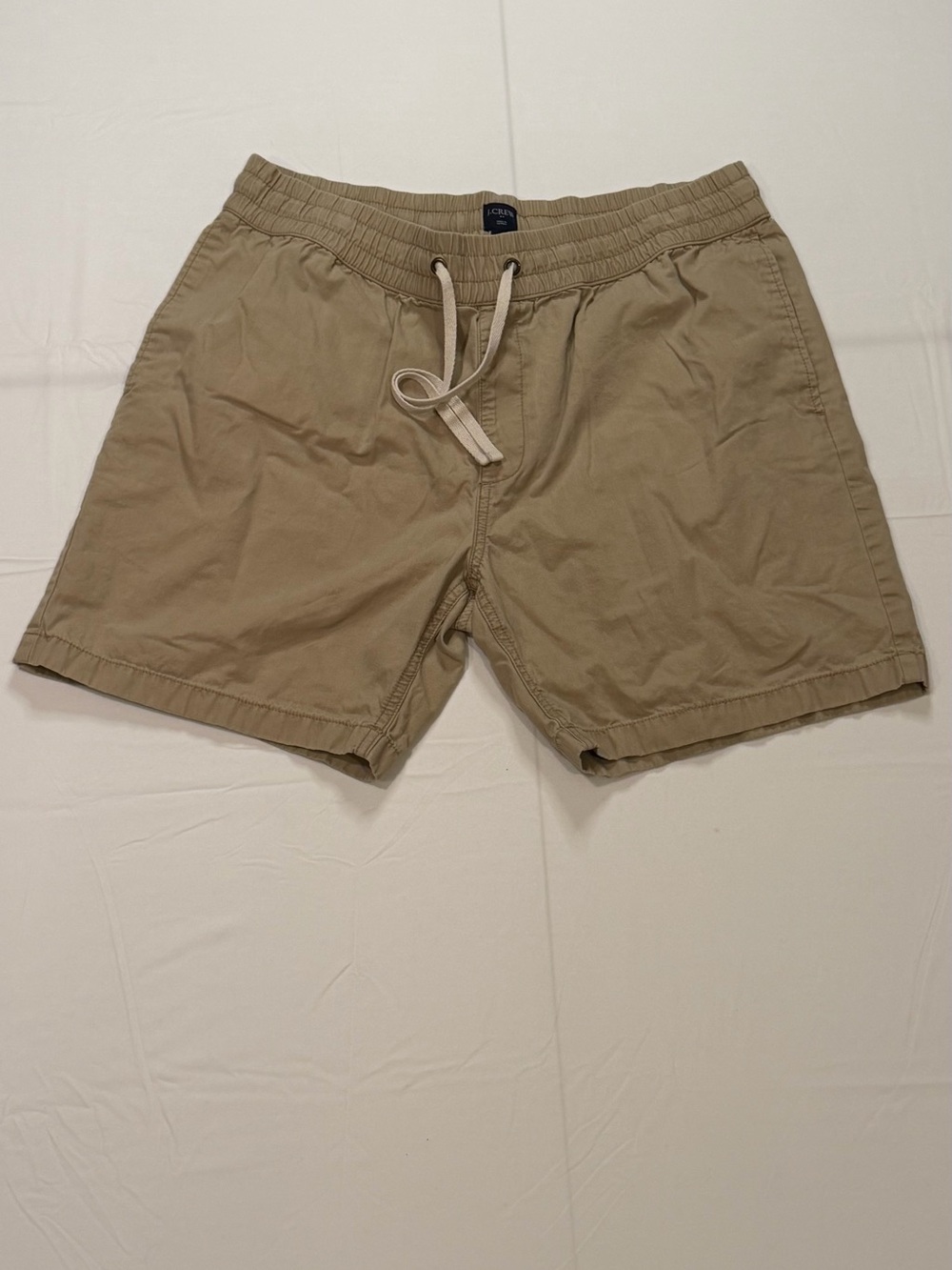 J.Crew Dock Shorts Men’s L Khaki Tan Pull-On Drawstring Elastic Waist Cotton